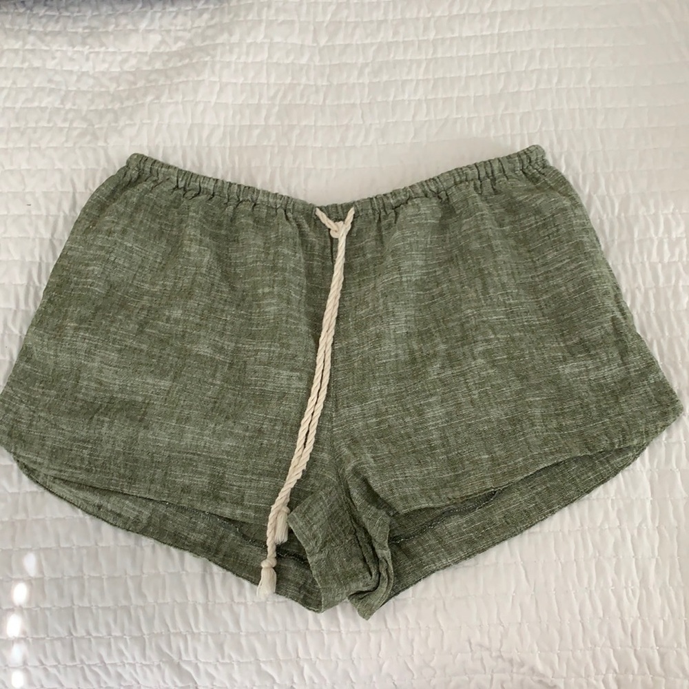 Green linen shorts